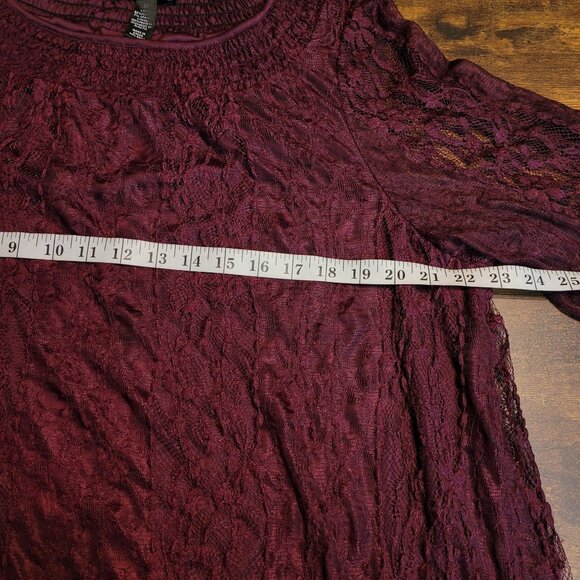 Style & Co Floral Lace Tunic Top 3x Flare Sheer Lace Sleeve Purple Coquette - Picture 5 of 9